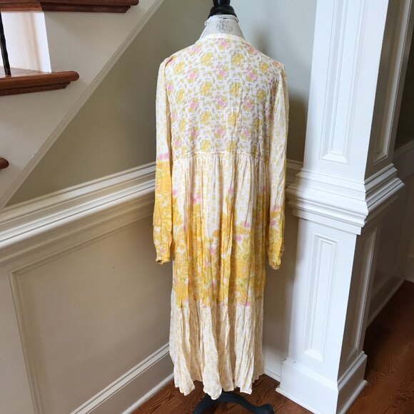NWT Spell Yellow Rose Midi Dress Womens XL Floral Organic Cotton Long Sleeve NEW - Picture 12 of 14